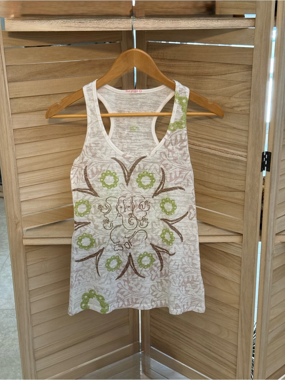 B+A Yoga Women’s Sheer Racerback Tank – Ganesh Elephant Graphic – Size S